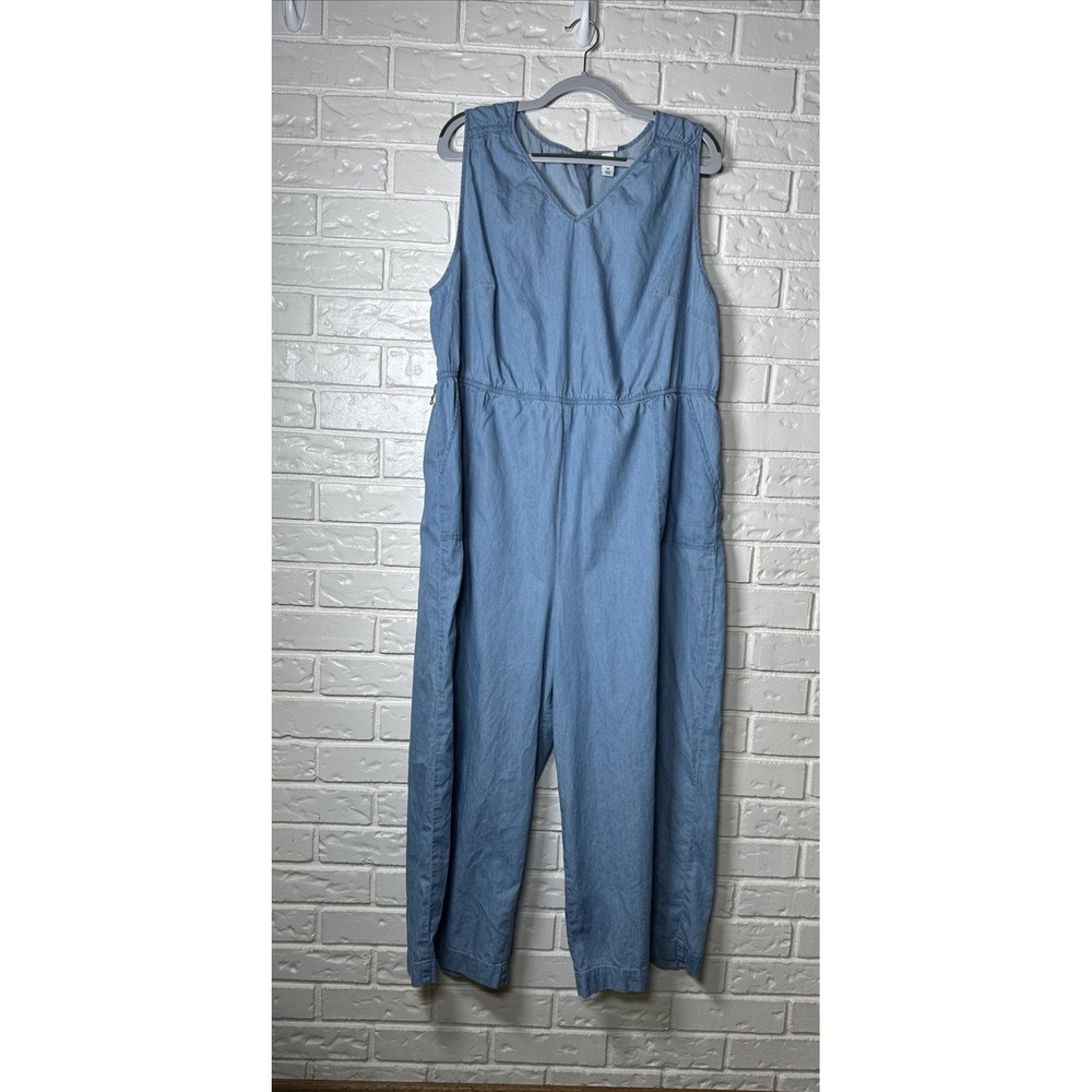 Ava & Viv 2X Chambray Wide Leg Jumpsuit Belted Cottagecore Farmers Market Blue